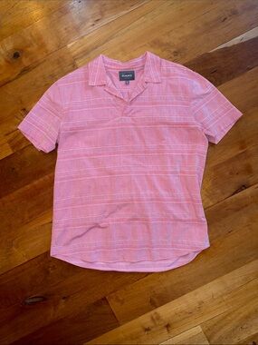 Bonobos Beach Short Sleeve Shirt – Pink Awning Stripe – Slim Fit – LT